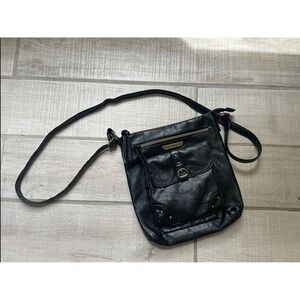 Stone Mountain Embossed Smokey Irene Flap Hobo‎ Black Mountain Crossbody Bag